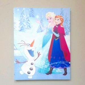 Price🔽Disney Frozen Wall Canvas Art with Elsa, Anna, and Olaf - Blue and Purple